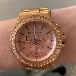 Michael Kors Rose Gold Baguette Bezel Watch